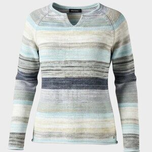 Eddie Bauer Pullover Sweater Womens XS Blue Striped Wide Neck Coastal Chic